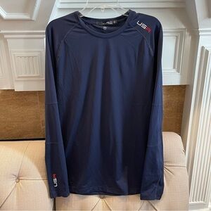 RLX Ralph Lauren Shirt Lux Leisure Navy Mens Lg Long Sleeve Crew Moist Wicking